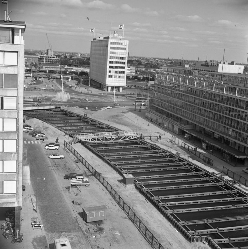 Aanleg metro Coolsingel, bij Hofplein en Meent (1961)
